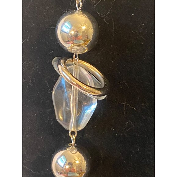 Vintage Chicos Clear & Silver Beaded Necklace With Chunky Chain & Orb Accents 36 - Picture 3 of 8